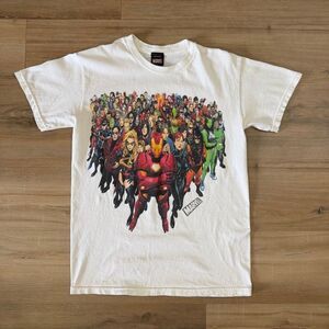 Vintage Mad Engine Marvel Avengers Full Cast White Shirt Size Small Iron Man Y2K